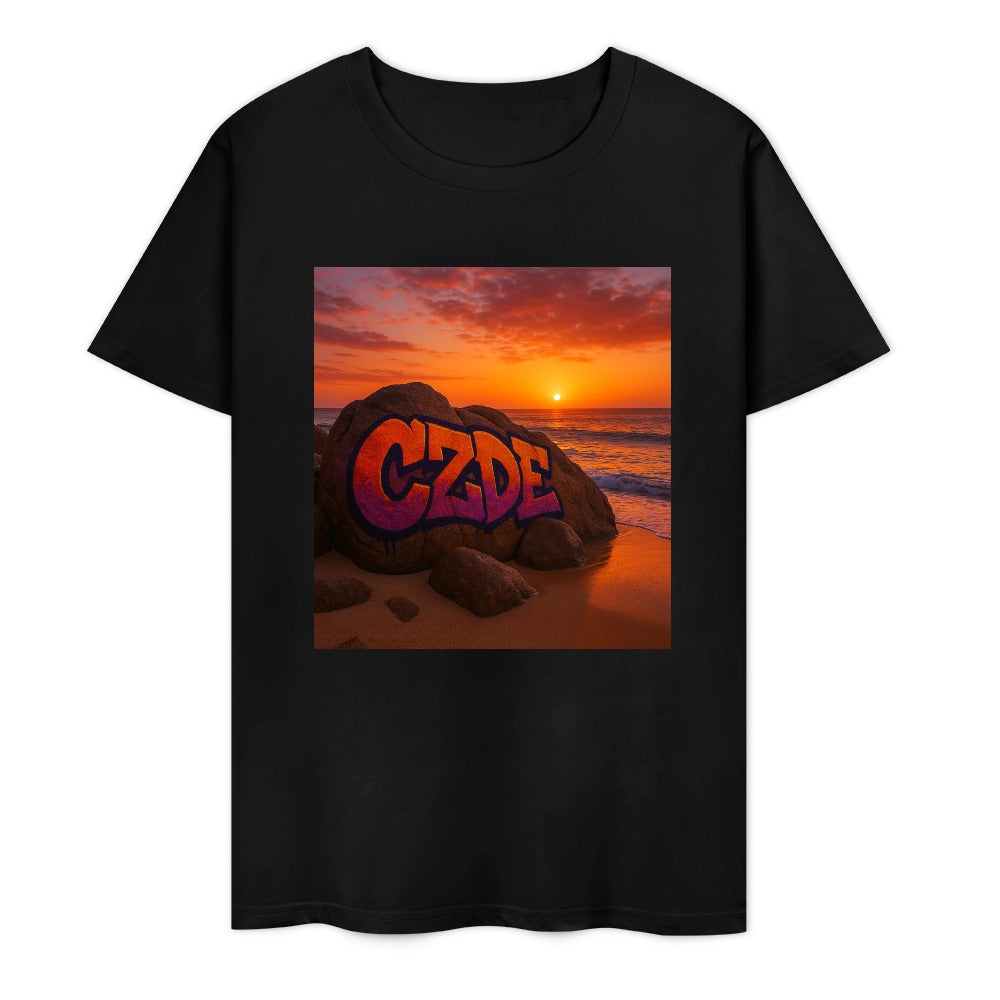 CZDE Sunset Rocks Tee – Art, Soul & Street Identity in Every Golden Hour