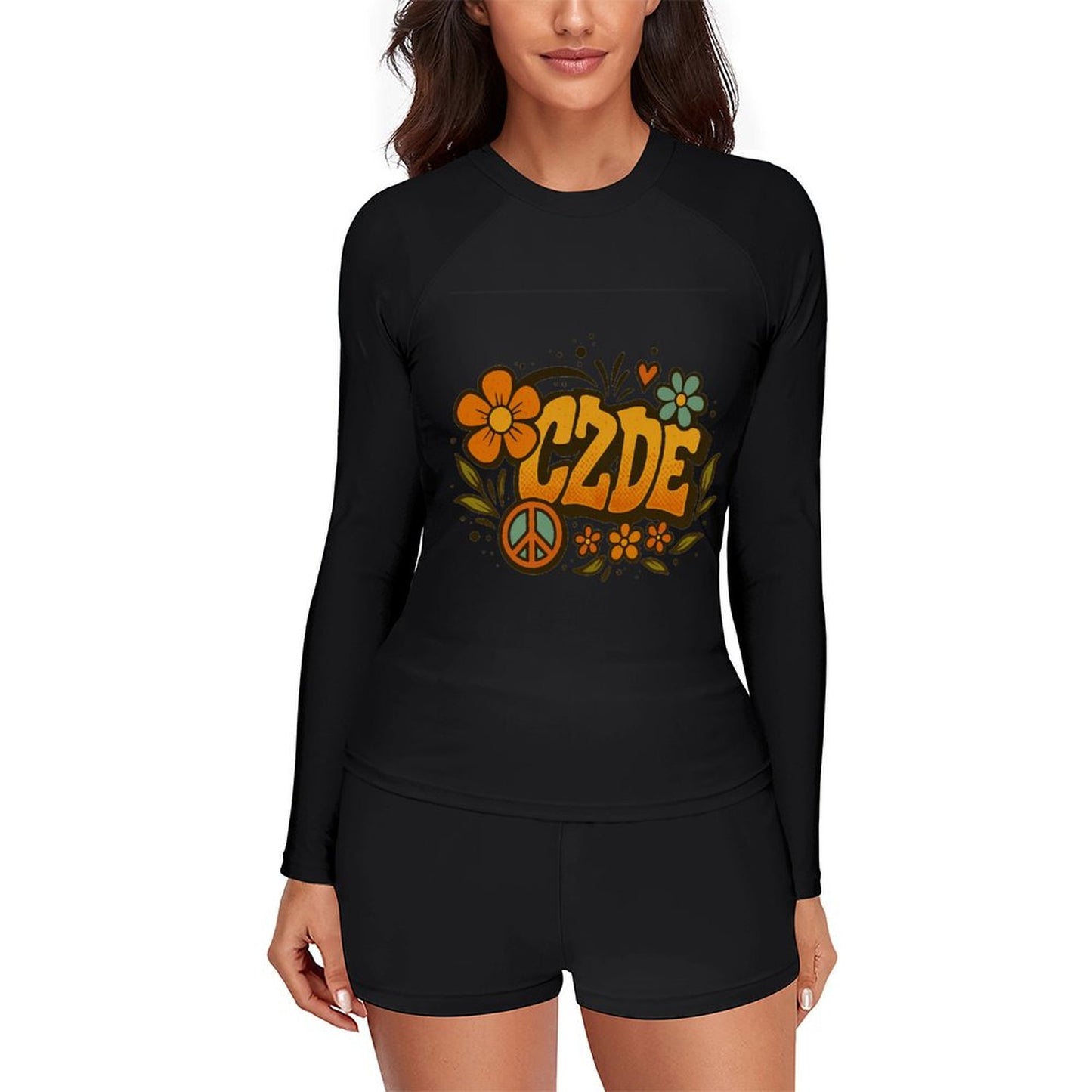 CZDE Floral Peace Rash Guard Set – Women’s Long Sleeve Swimwear