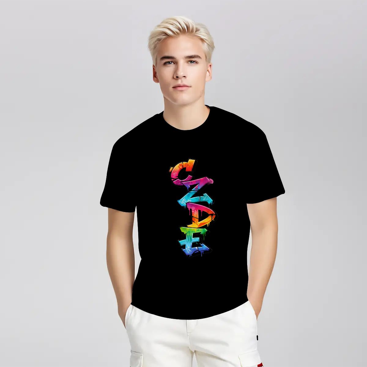 CZDE Vertical Graffiti T-Shirt — Colorful Street Style