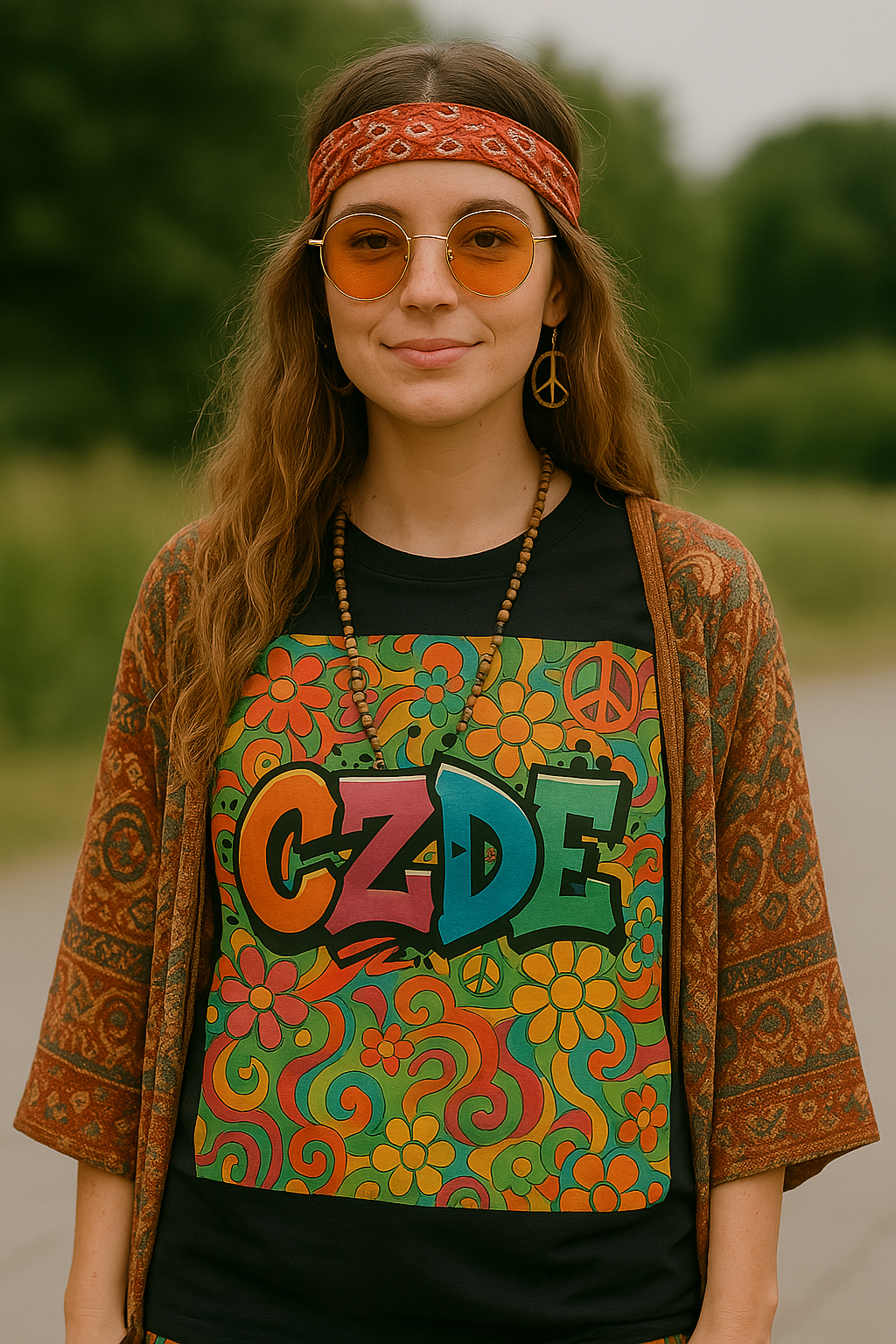 CZDE Retro Floral Graphic T-Shirt — Colorful & Fun
