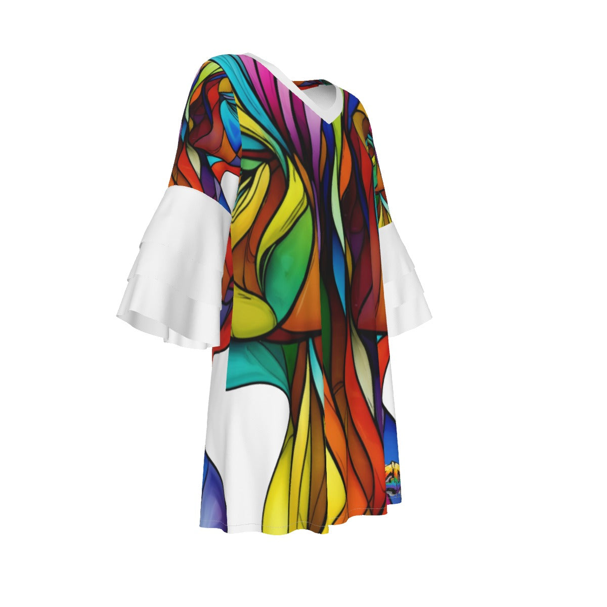 All-Over Print Women's Stacked Ruffle Sleeve Dress