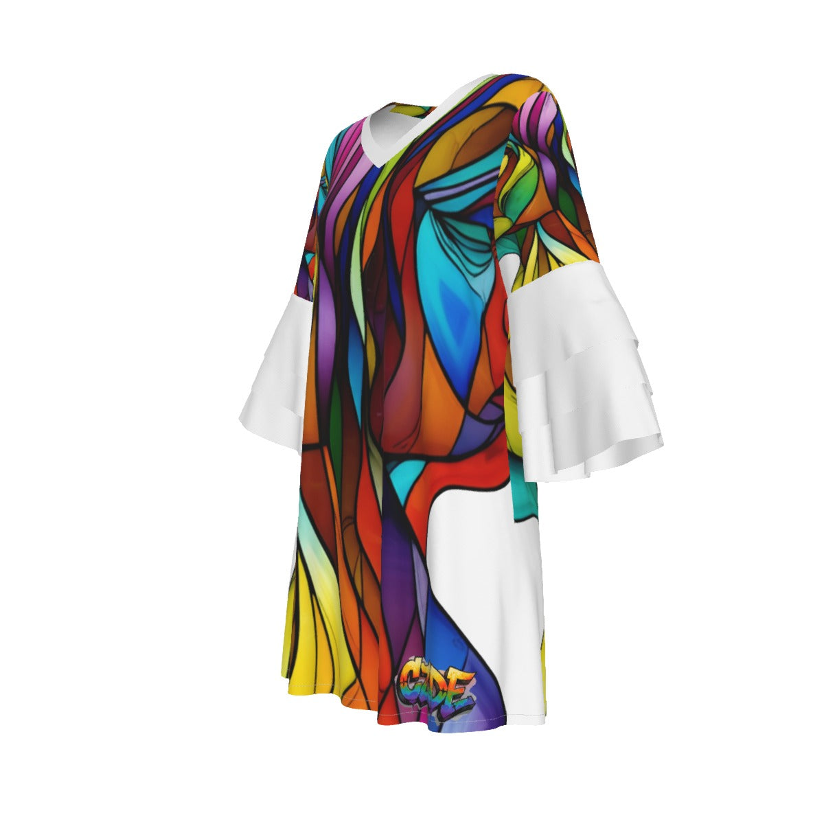 All-Over Print Women's Stacked Ruffle Sleeve Dress