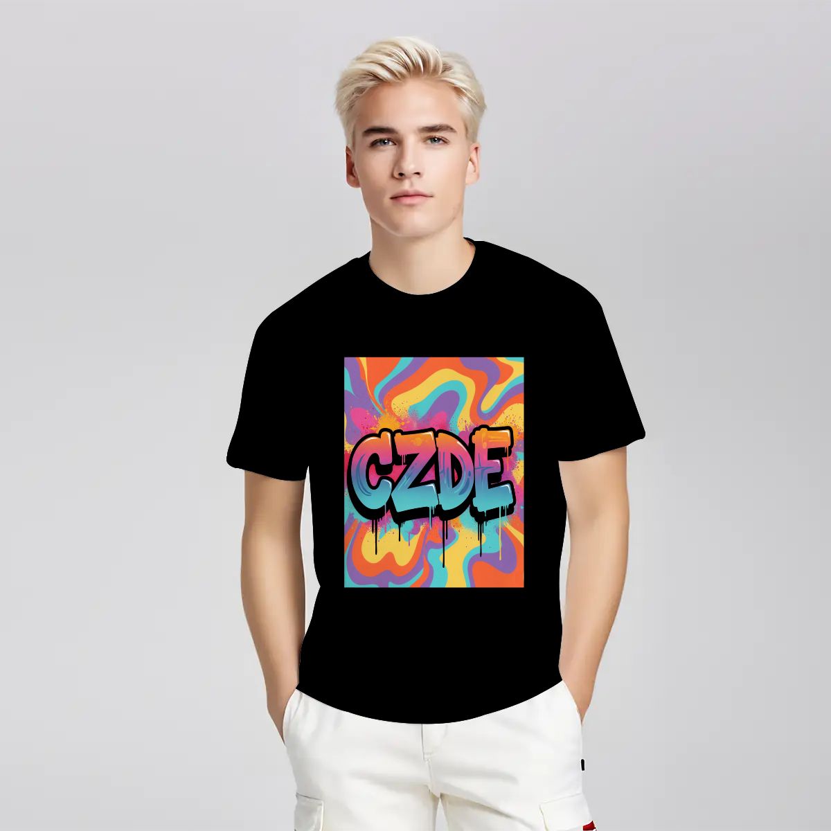CZDE Color Splash Graphic T-Shirt — Vibrant Street Style