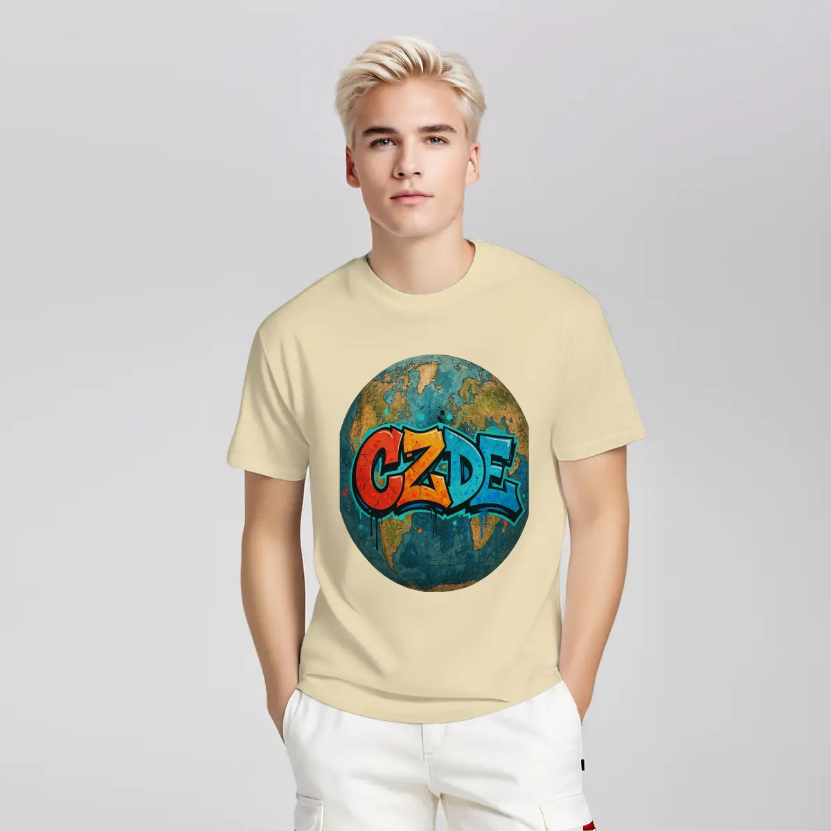“CZDE Earth Graffiti T-Shirt | Streetwear with Global Vibes”