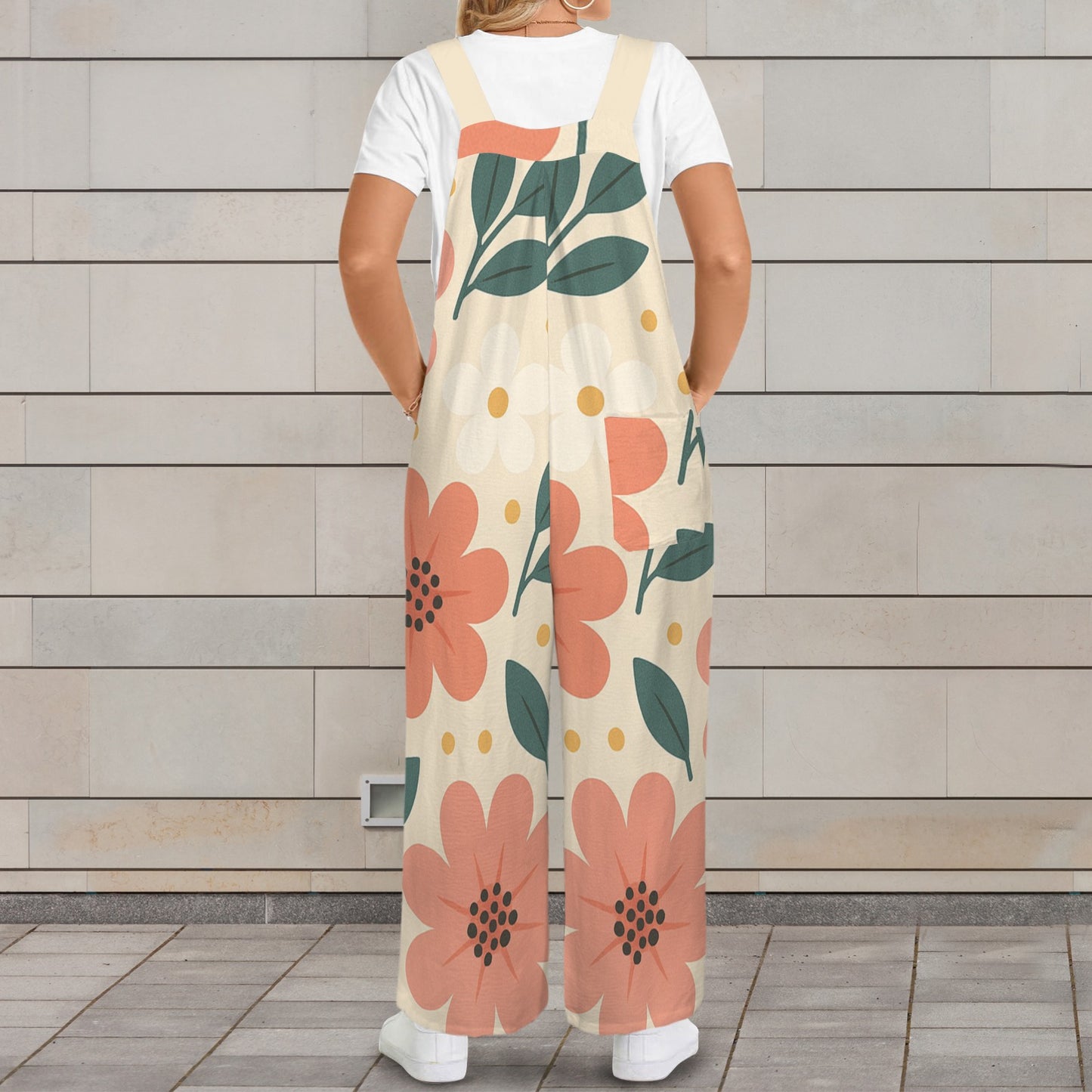 CZDE Women’s Floral Print Wide-Leg Overalls – Casual Boho Jumpsuit with Pockets