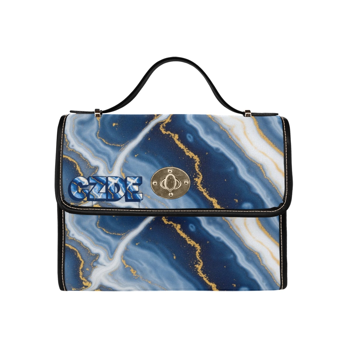 CZDE Women’s Shoulder Bag – Elegant Blue Marble Print Handbag with Strap
