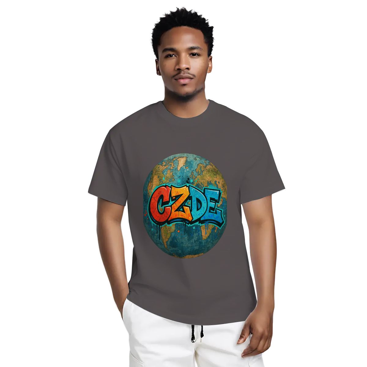 “CZDE Earth Graffiti T-Shirt | Streetwear with Global Vibes”