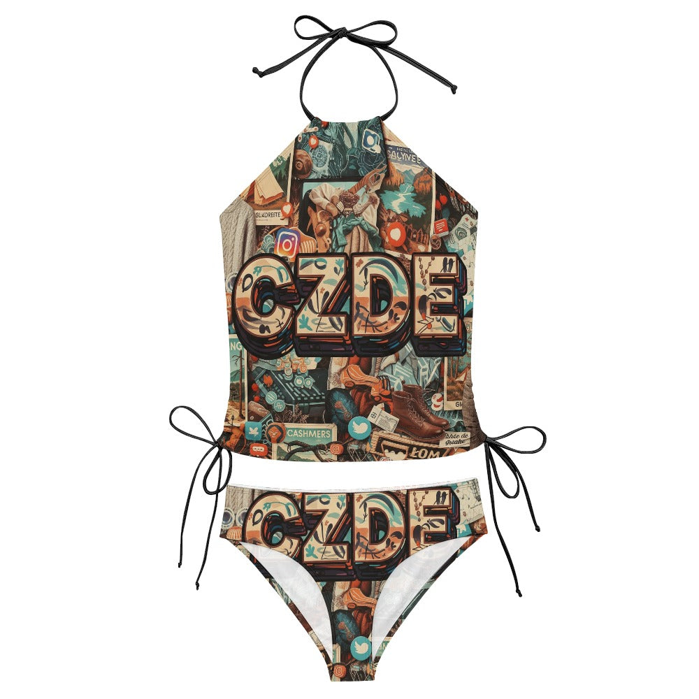 "CZDE Street Pop Swimsuit – Bold Collage Vibes for Loud Summers"