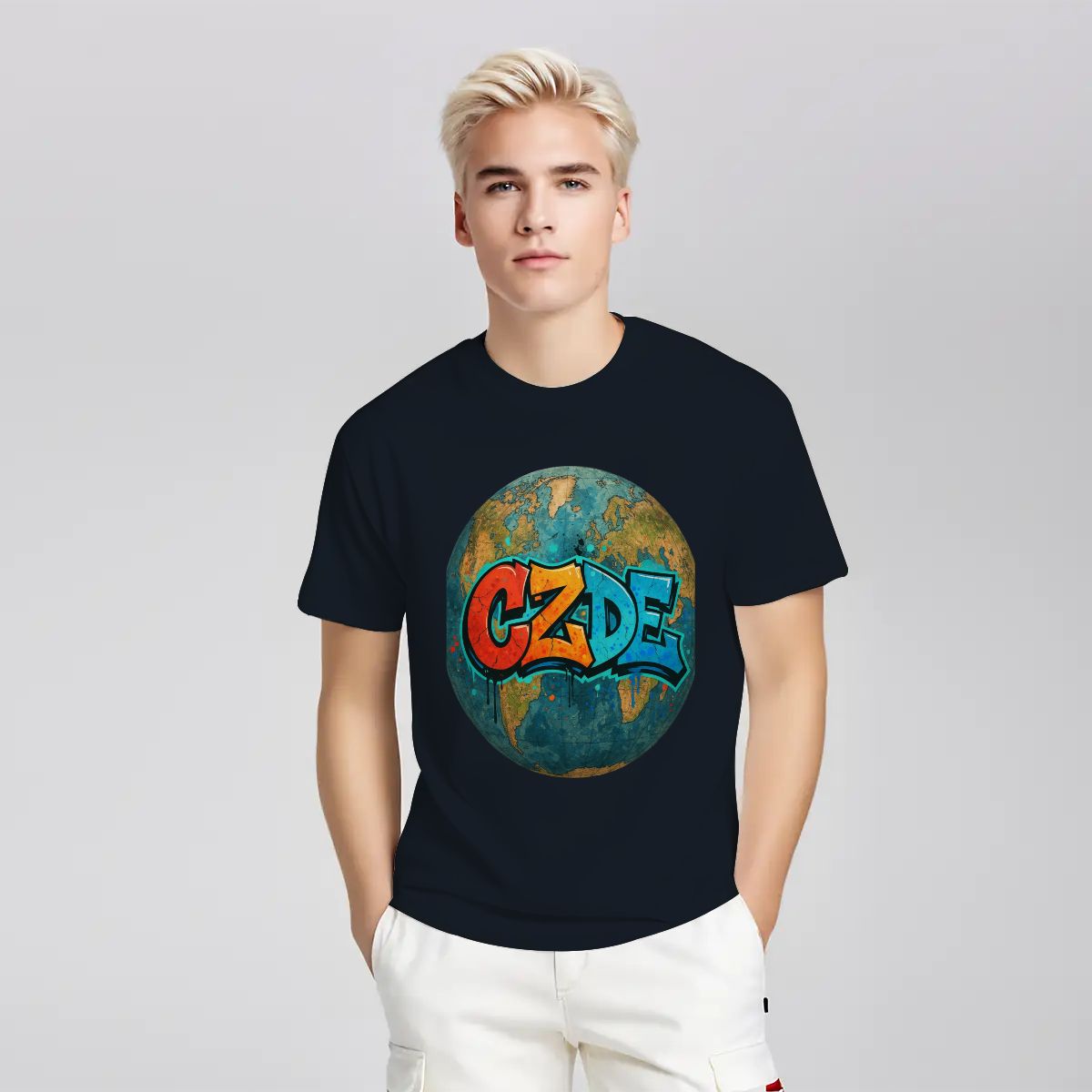 “CZDE Earth Graffiti T-Shirt | Streetwear with Global Vibes”