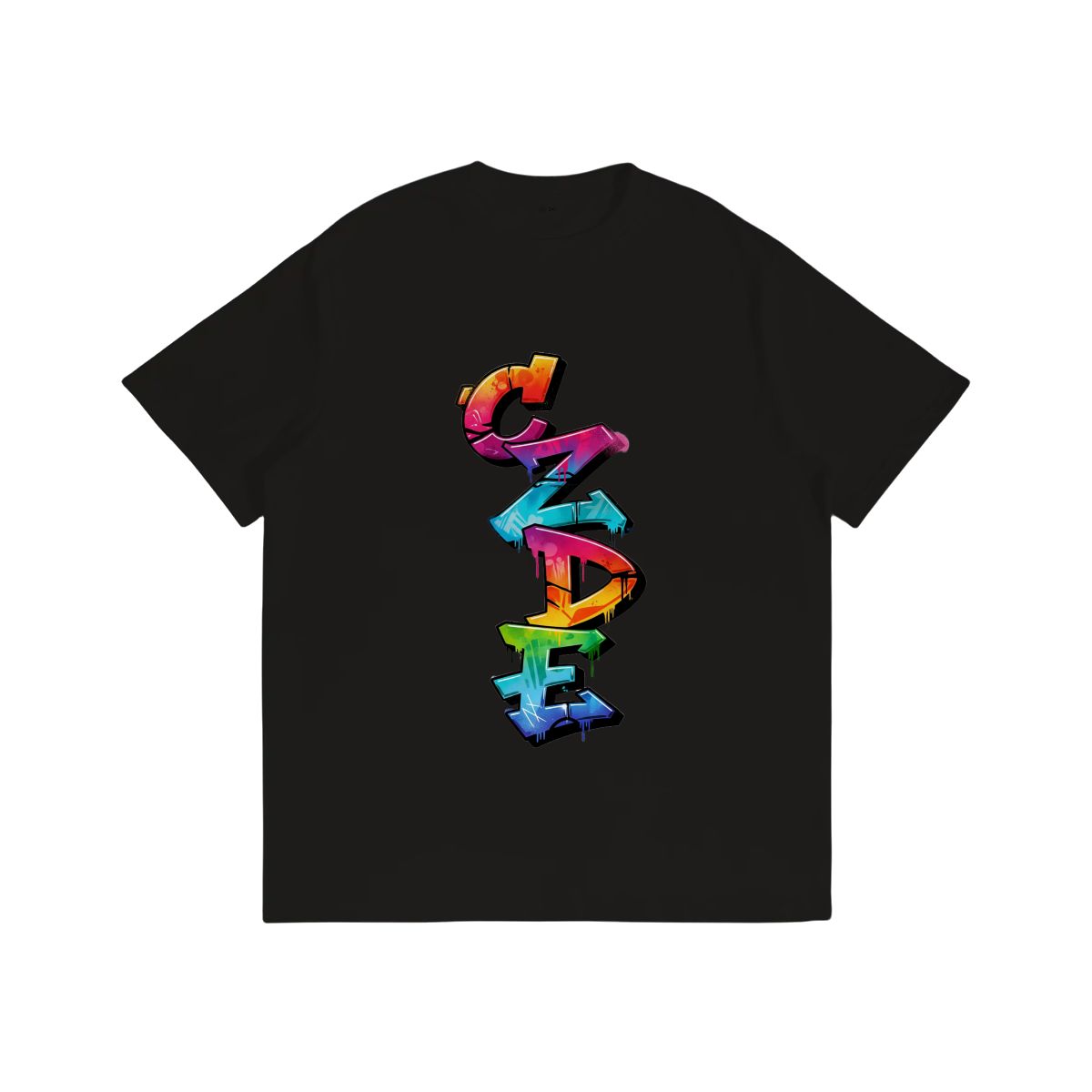 CZDE Vertical Graffiti T-Shirt — Colorful Street Style