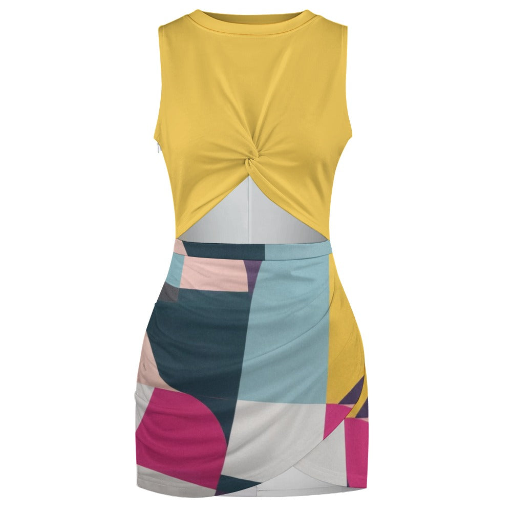 Geometric Cut-Out Mini Dress – Bold Color Block Style