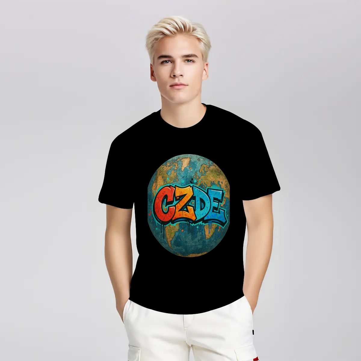 “CZDE Earth Graffiti T-Shirt | Streetwear with Global Vibes”