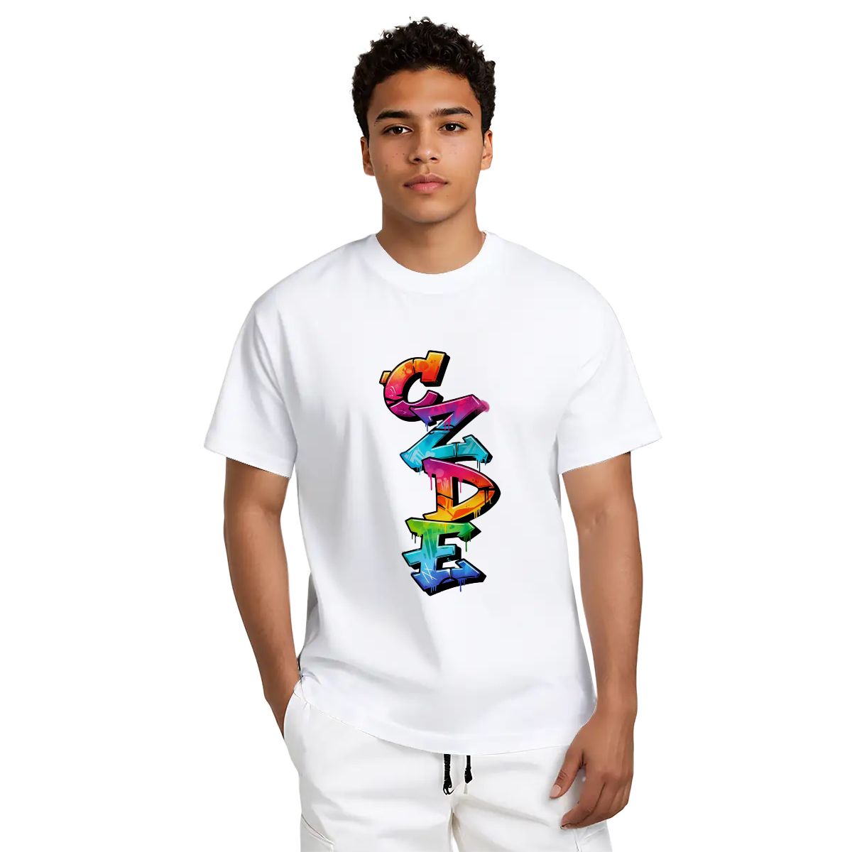 CZDE Vertical Graffiti T-Shirt — Colorful Street Style