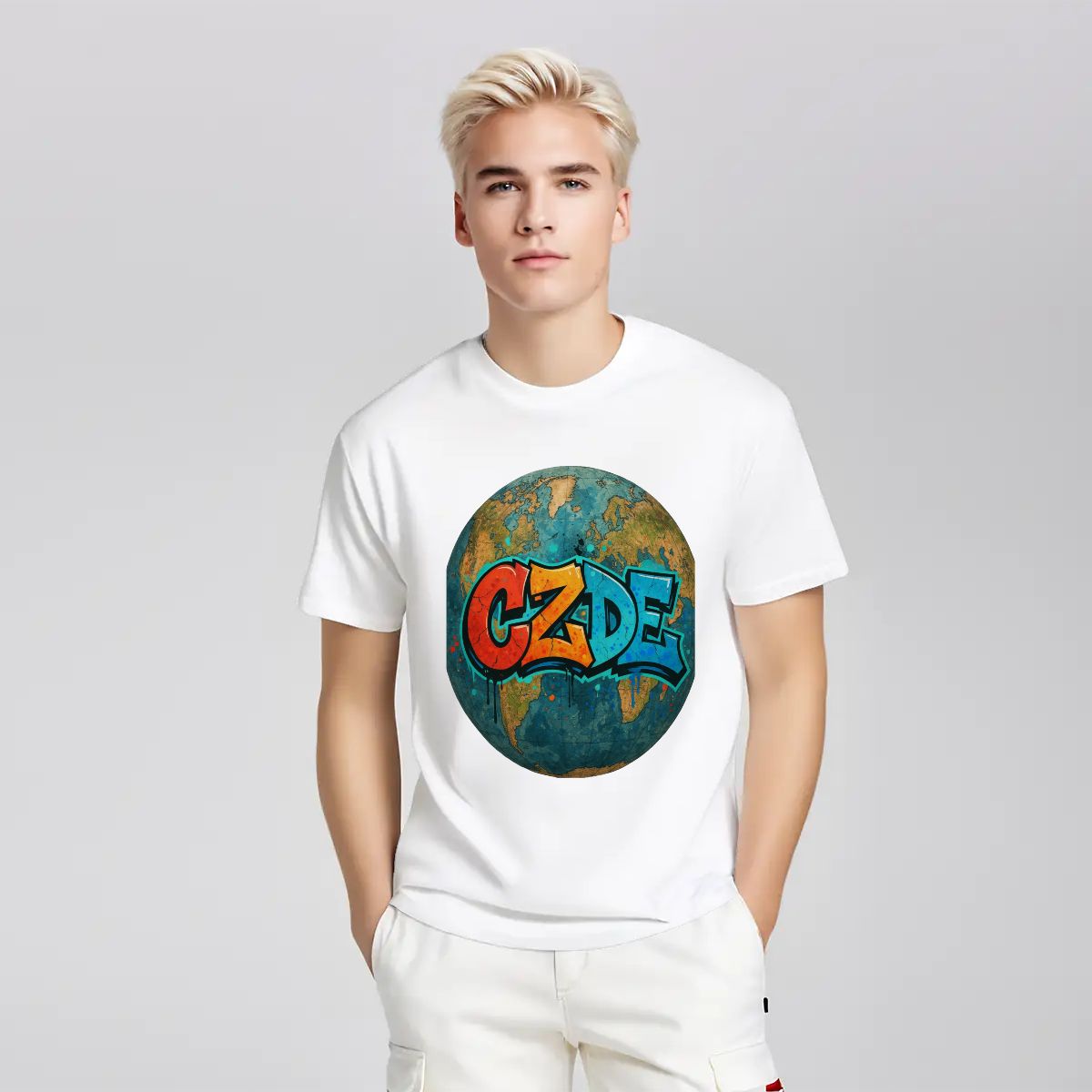 “CZDE Earth Graffiti T-Shirt | Streetwear with Global Vibes”