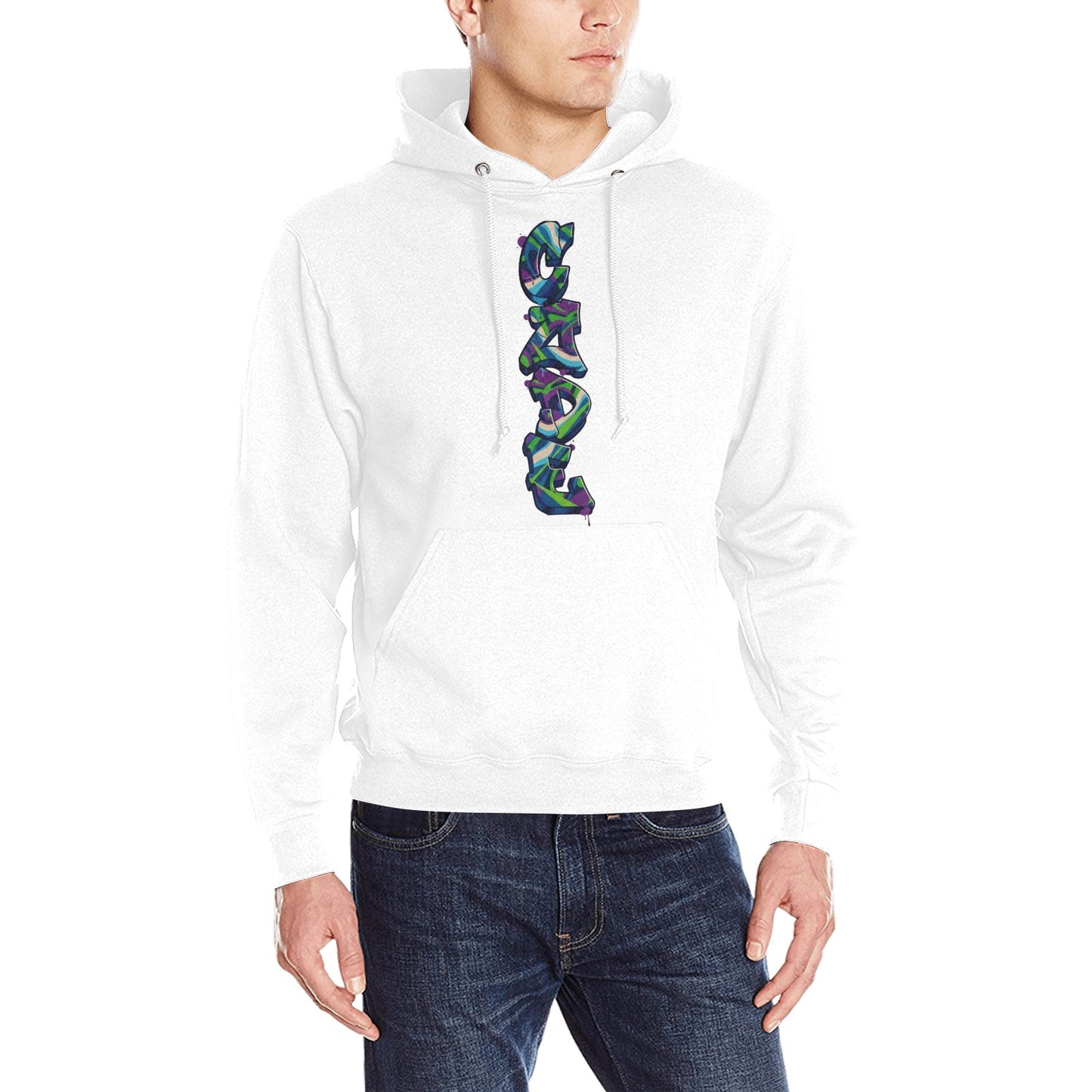 CZDE White Hoodie with Vertical Graffiti