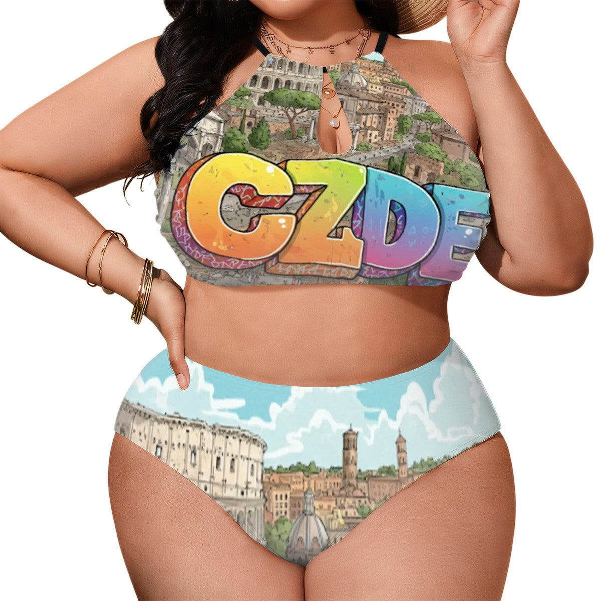 CZDE High-Waist Halter Bikini – Art, Attitude & Curves Made to Shine