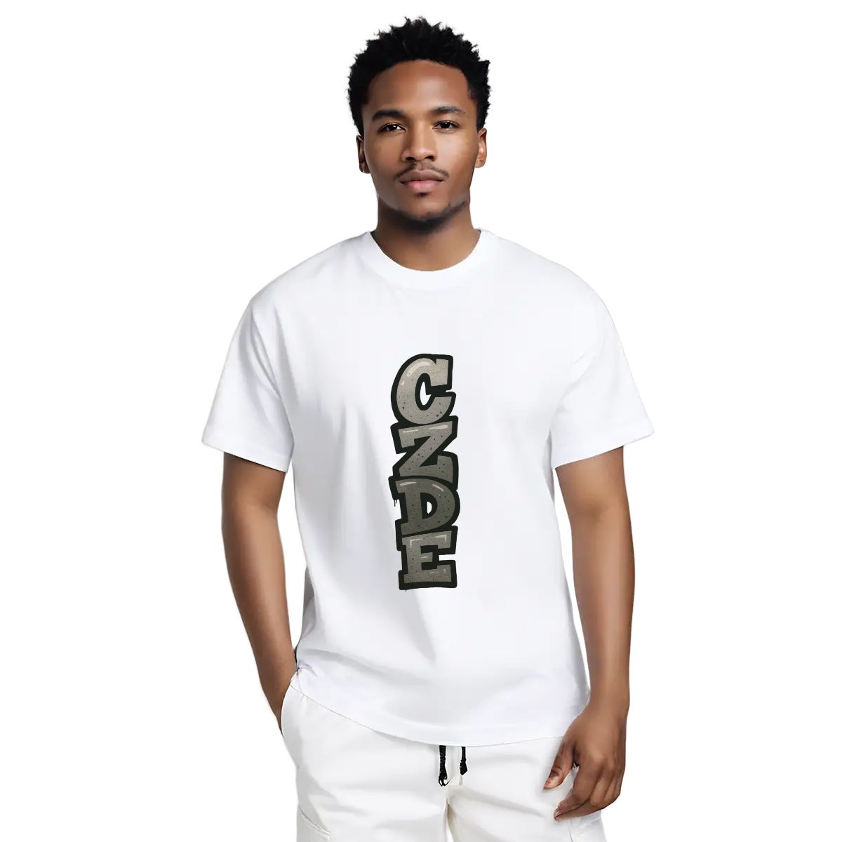 Men’s Black T-Shirt with Vertical CZDE Graffiti Print