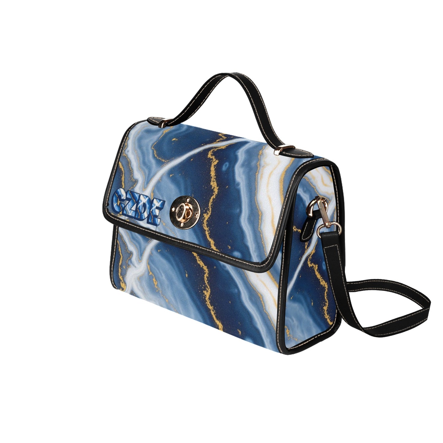 CZDE Women’s Shoulder Bag – Elegant Blue Marble Print Handbag with Strap