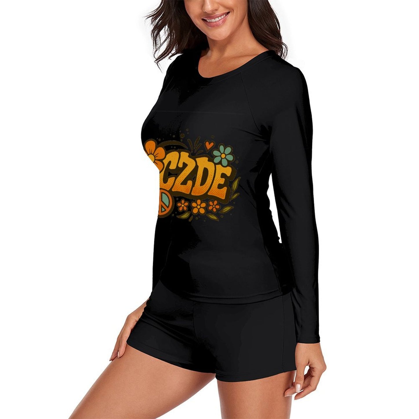 CZDE Floral Peace Rash Guard Set – Women’s Long Sleeve Swimwear