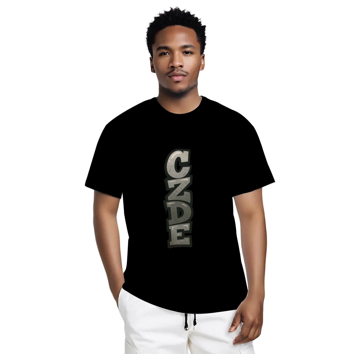 Men’s Black T-Shirt with Vertical CZDE Graffiti Print
