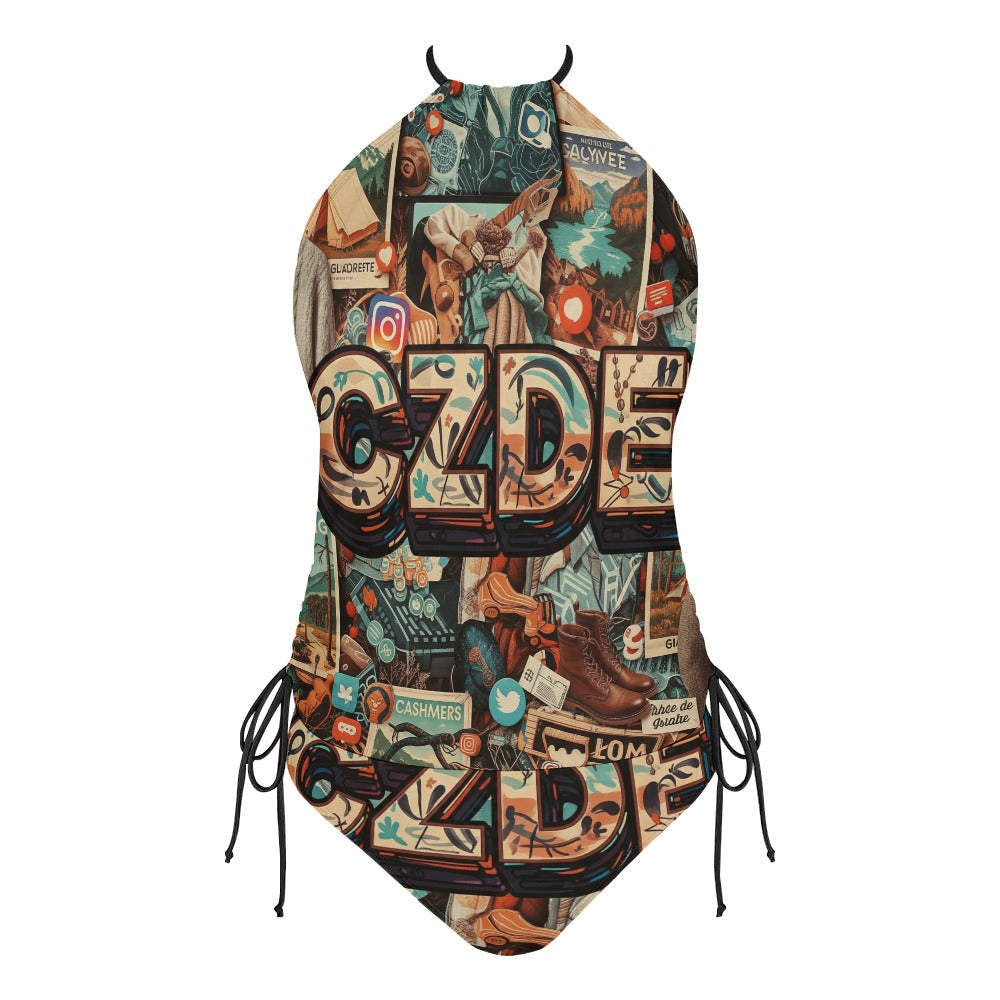 "CZDE Street Pop Swimsuit – Bold Collage Vibes for Loud Summers"