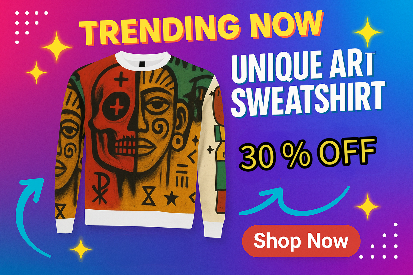 Artistic Skull Design Men's Crew Neck Sweatshirt - Unique Street Art Style