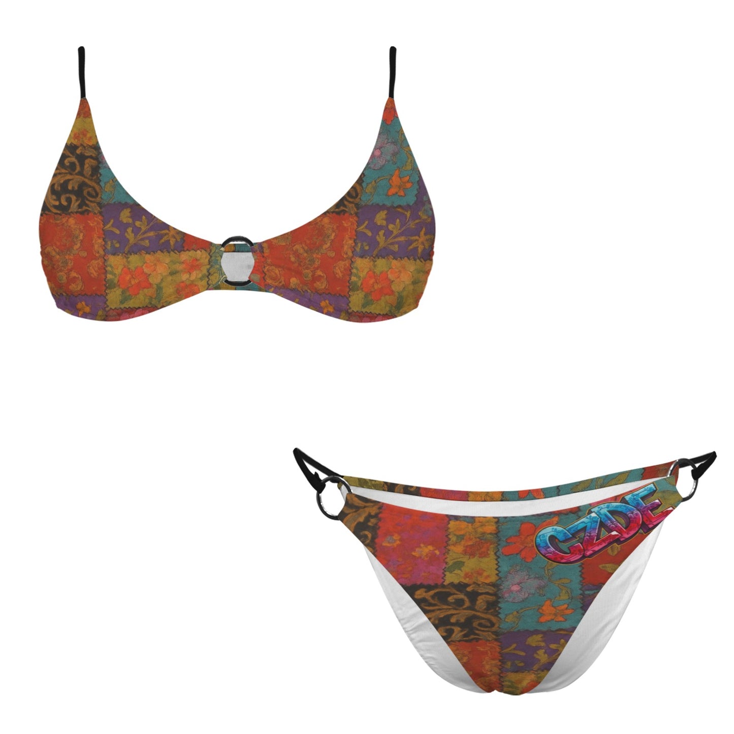 "CZDE Patchwork Boho Bikini – Artistic Soul, Beach Bold"