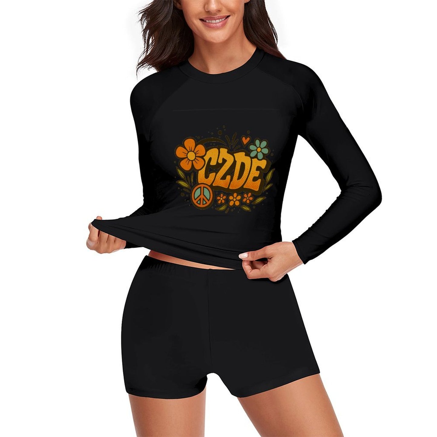 CZDE Floral Peace Rash Guard Set – Women’s Long Sleeve Swimwear