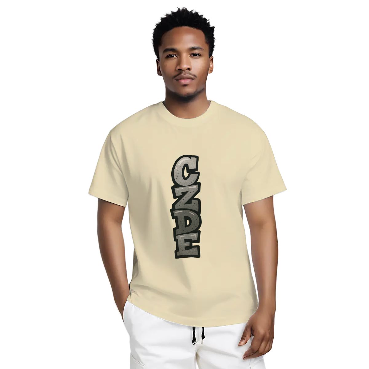 Men’s Black T-Shirt with Vertical CZDE Graffiti Print