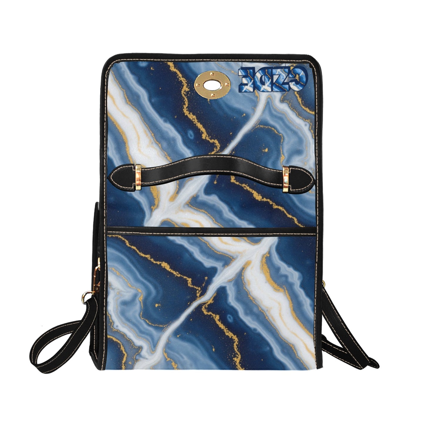 CZDE Women’s Shoulder Bag – Elegant Blue Marble Print Handbag with Strap