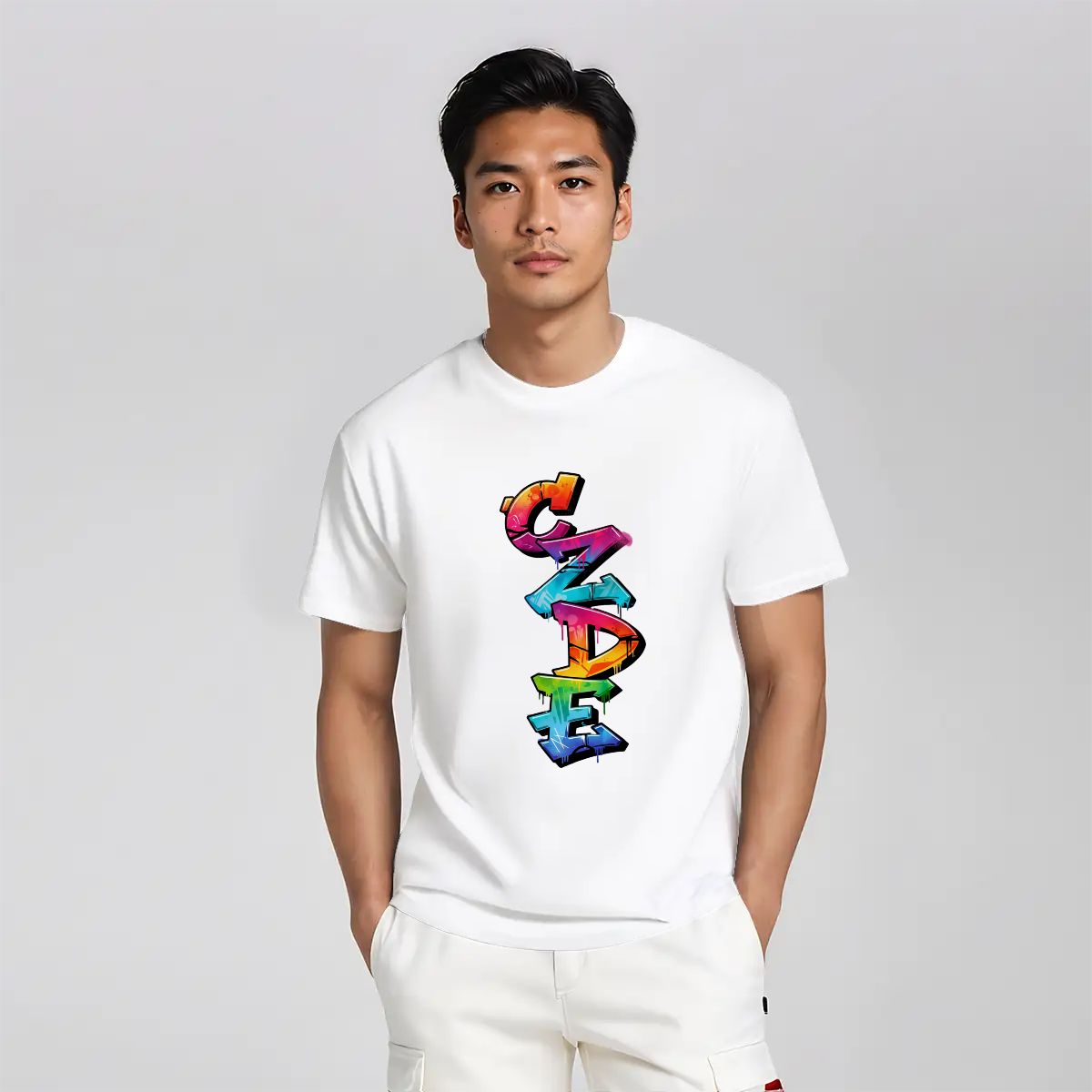 CZDE Vertical Graffiti T-Shirt — Colorful Street Style
