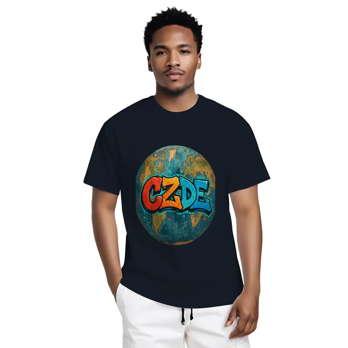 “CZDE Earth Graffiti T-Shirt | Streetwear with Global Vibes”