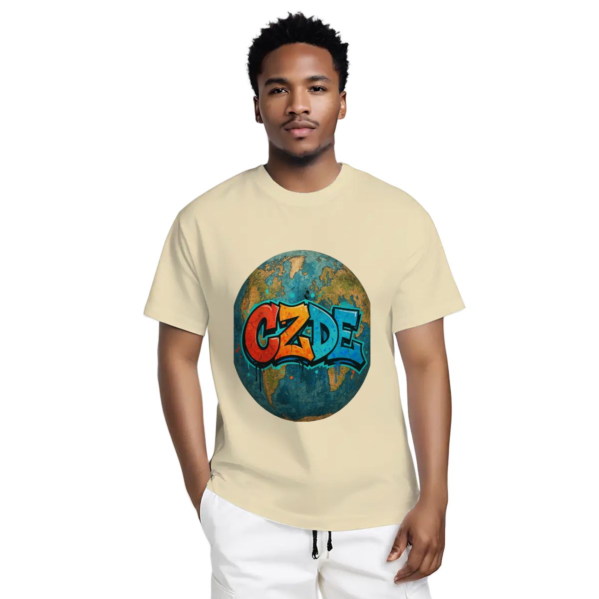 “CZDE Earth Graffiti T-Shirt | Streetwear with Global Vibes”