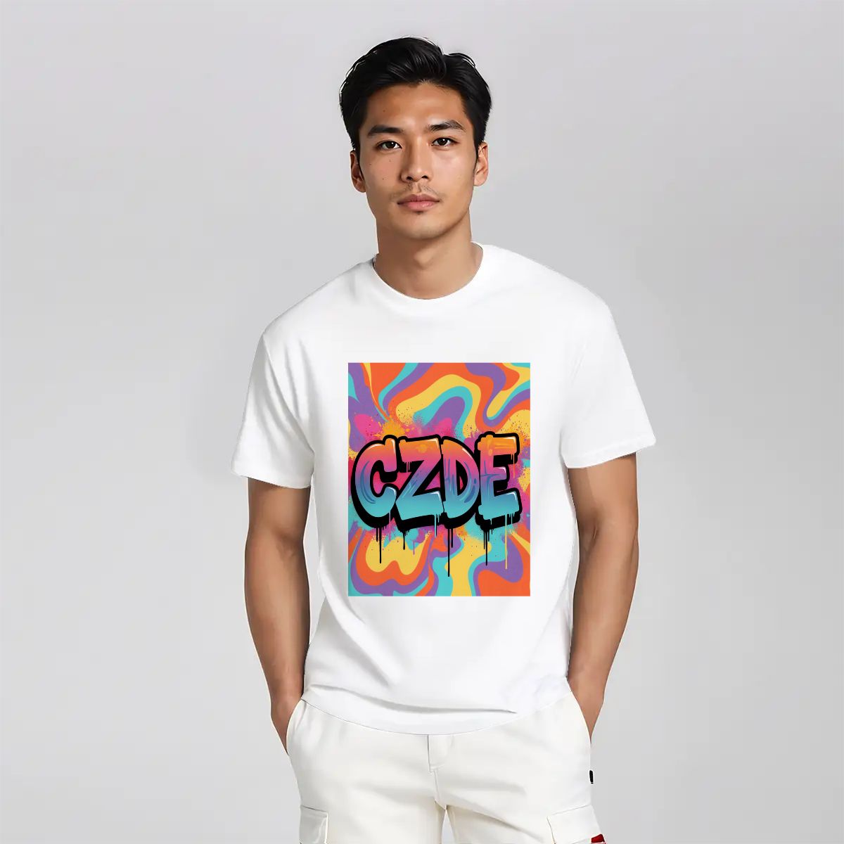 CZDE Color Splash Graphic T-Shirt — Vibrant Street Style
