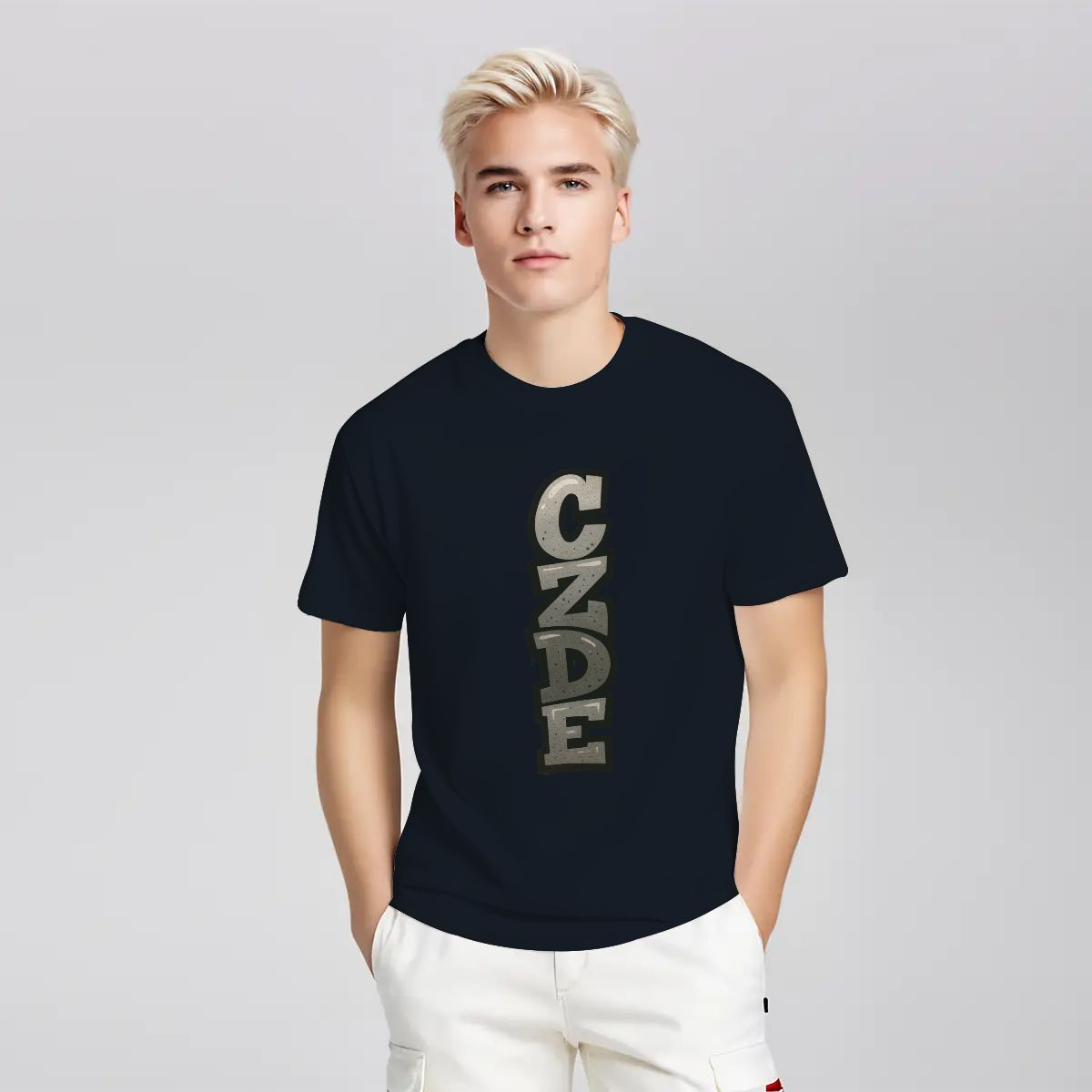 Men’s Black T-Shirt with Vertical CZDE Graffiti Print