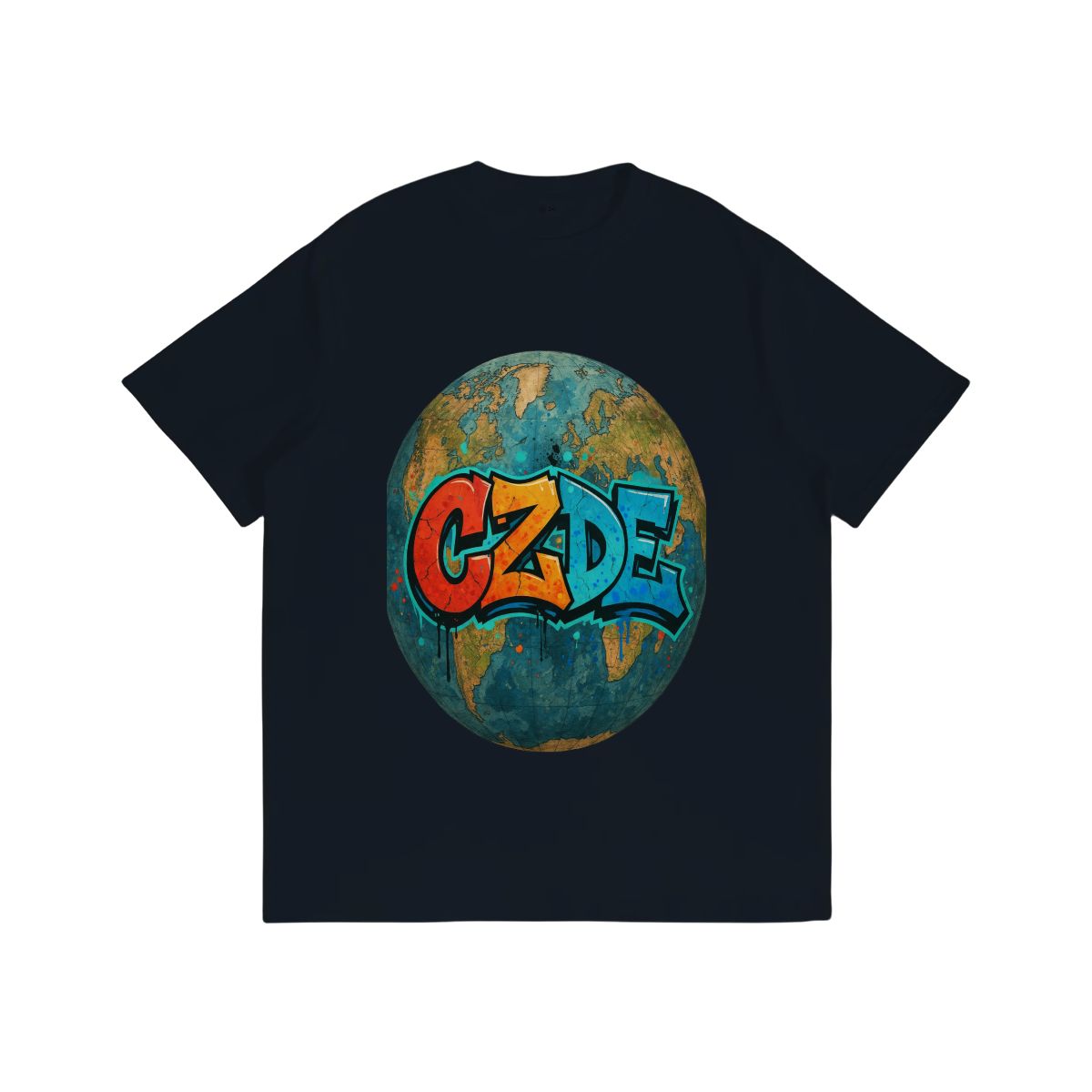 “CZDE Earth Graffiti T-Shirt | Streetwear with Global Vibes”