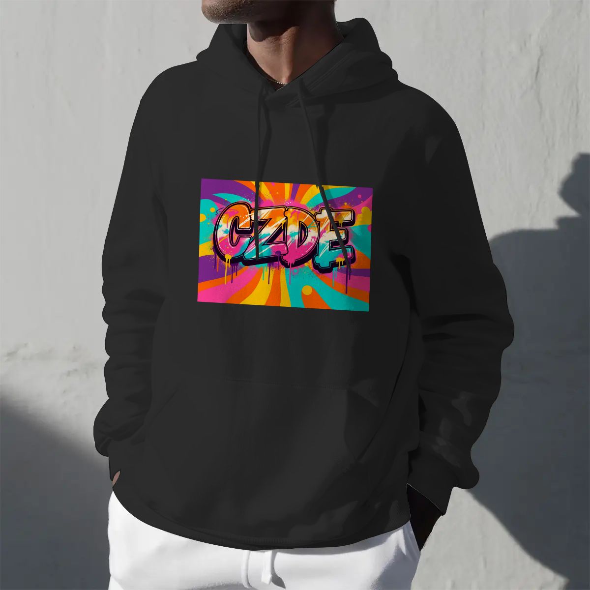 Unisex Fleece Hoodie - CZDE Vivid Graffiti Hoodie — Colorful Streetwear Statement