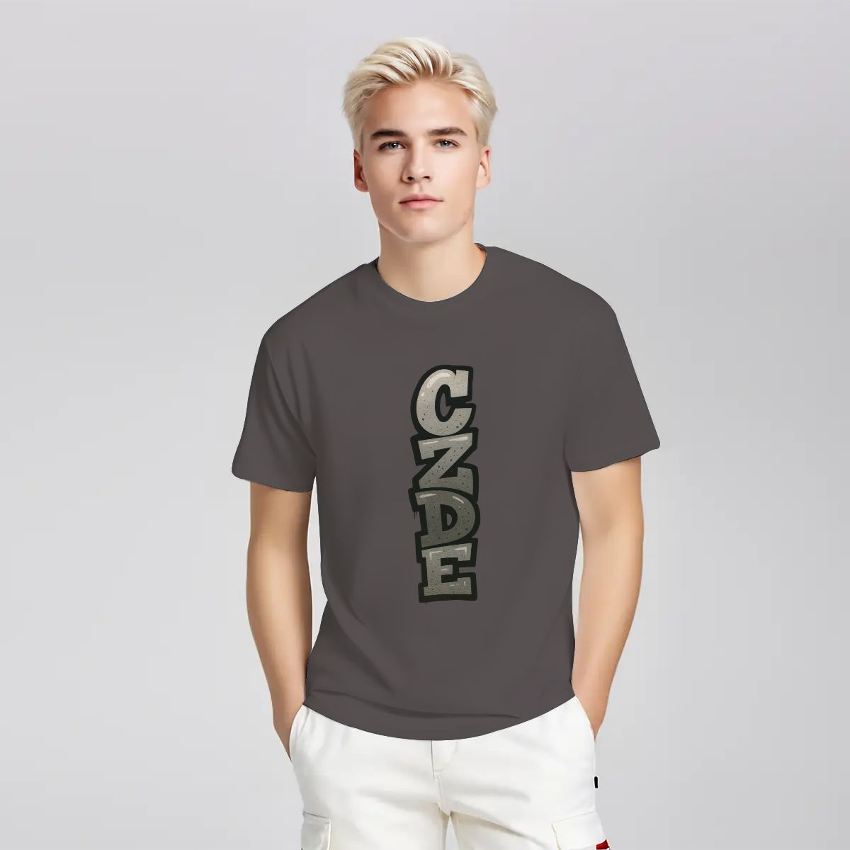 Men’s Black T-Shirt with Vertical CZDE Graffiti Print