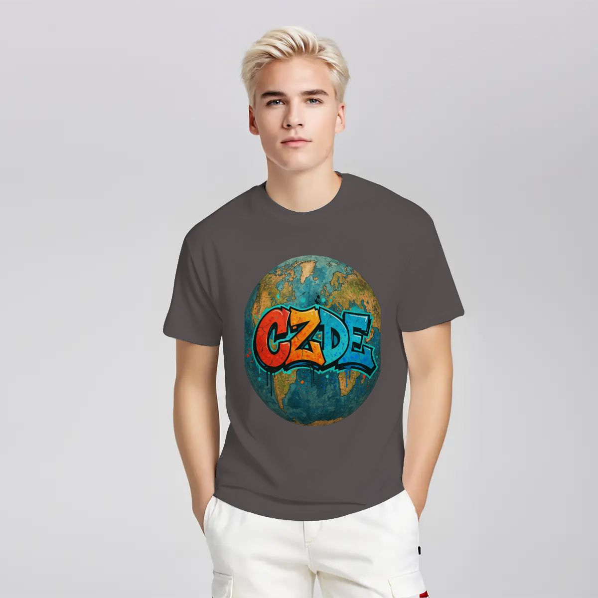“CZDE Earth Graffiti T-Shirt | Streetwear with Global Vibes”