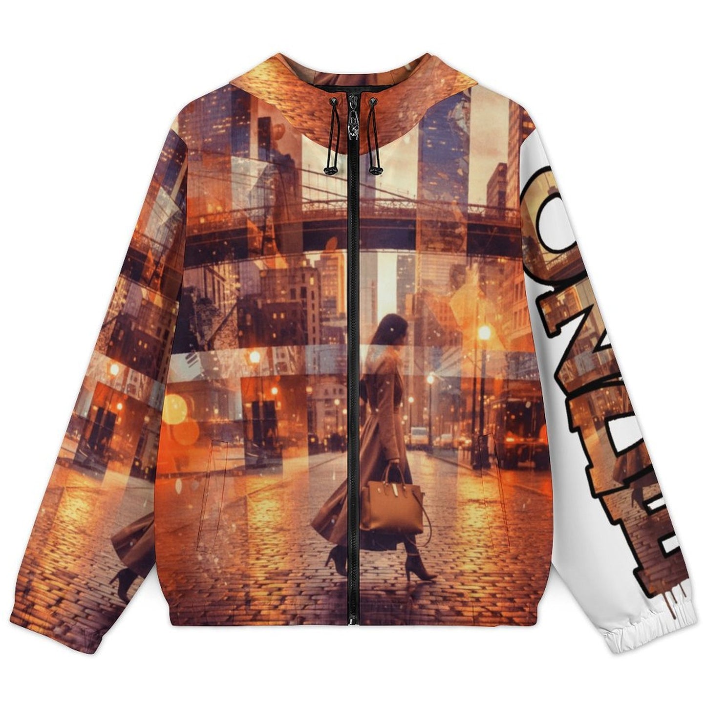 CZDE Urban City Collage Hooded Windbreaker - Men's Street Style Jacket