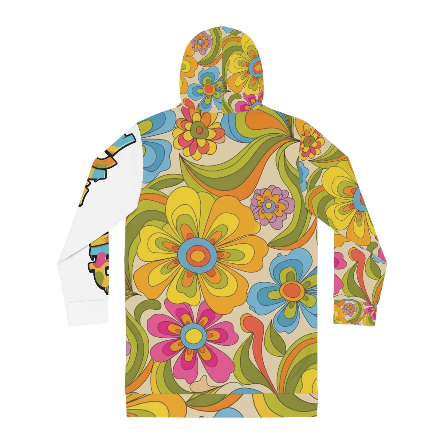 "Retro Floral Hoodie with CZDE Graffiti Print – Unisex Streetwear"