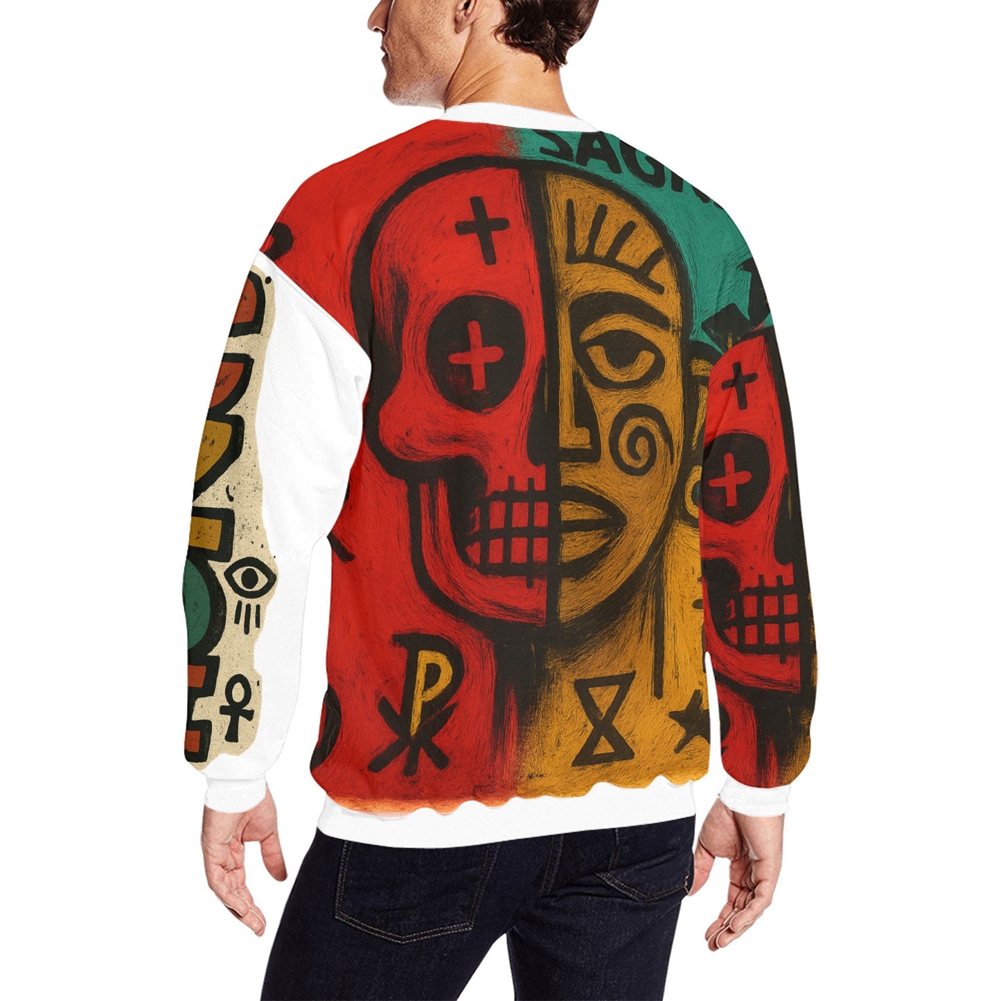 Artistic Skull Design Men's Crew Neck Sweatshirt - Unique Street Art Style