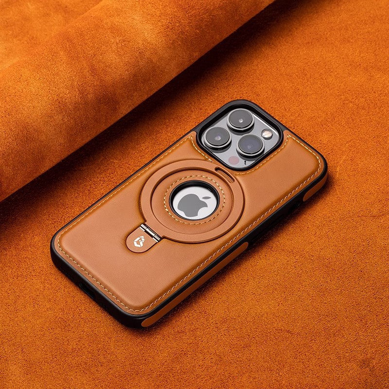 iPhone Leather Case with Kickstand & Magnetic Ring – Premium Cover