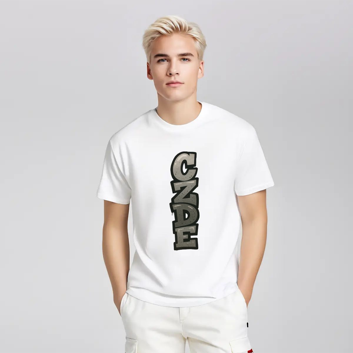 Men’s Black T-Shirt with Vertical CZDE Graffiti Print