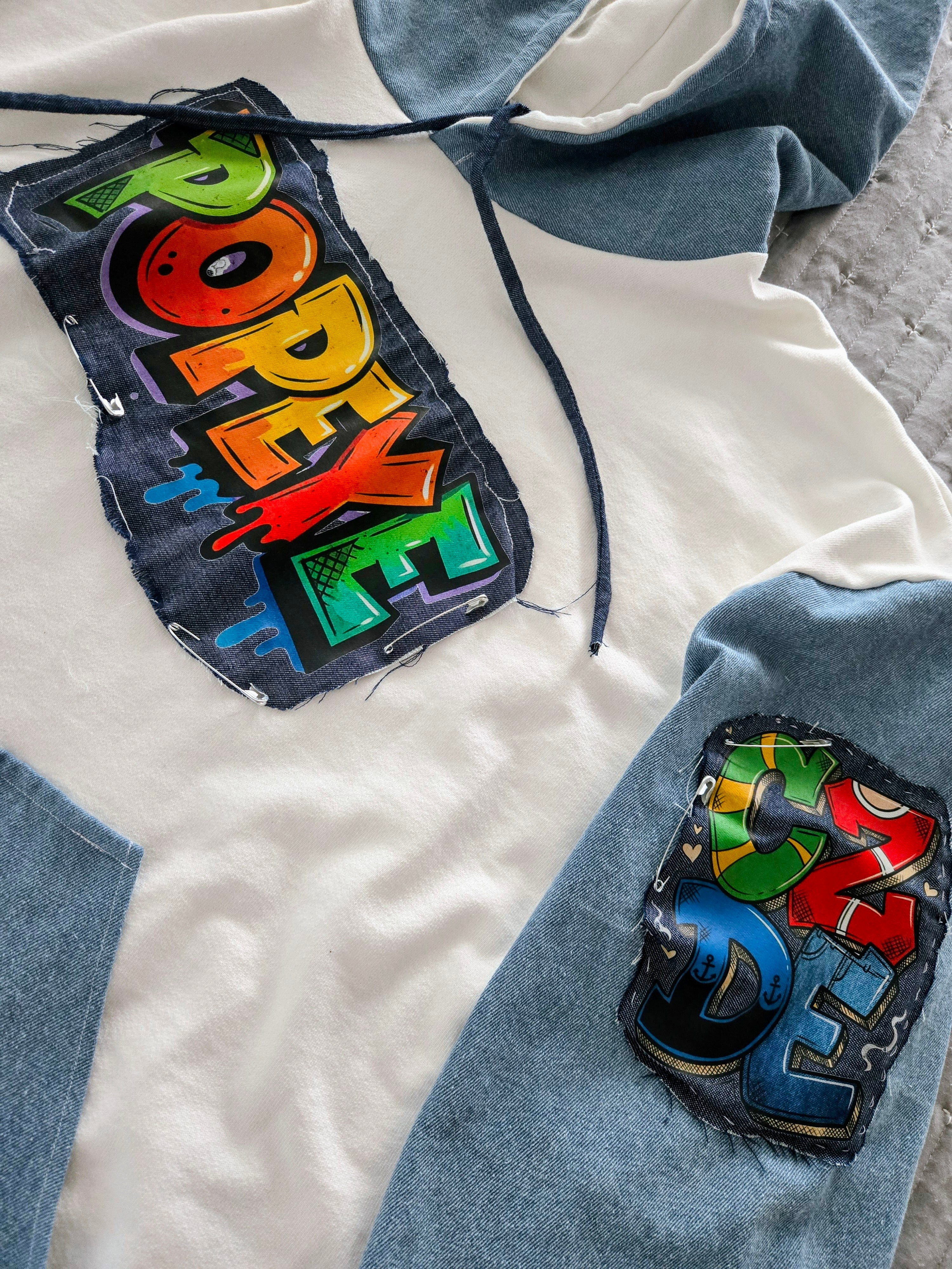 Oversized Hoodie, Handmade Denim Patch