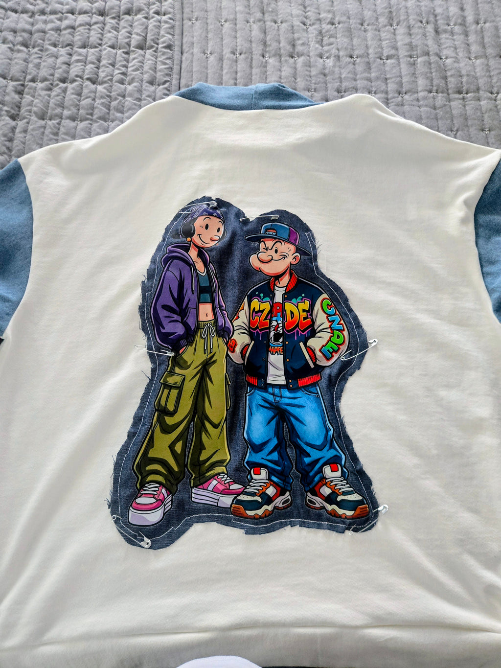 Oversized Hoodie, Handmade Denim Patch