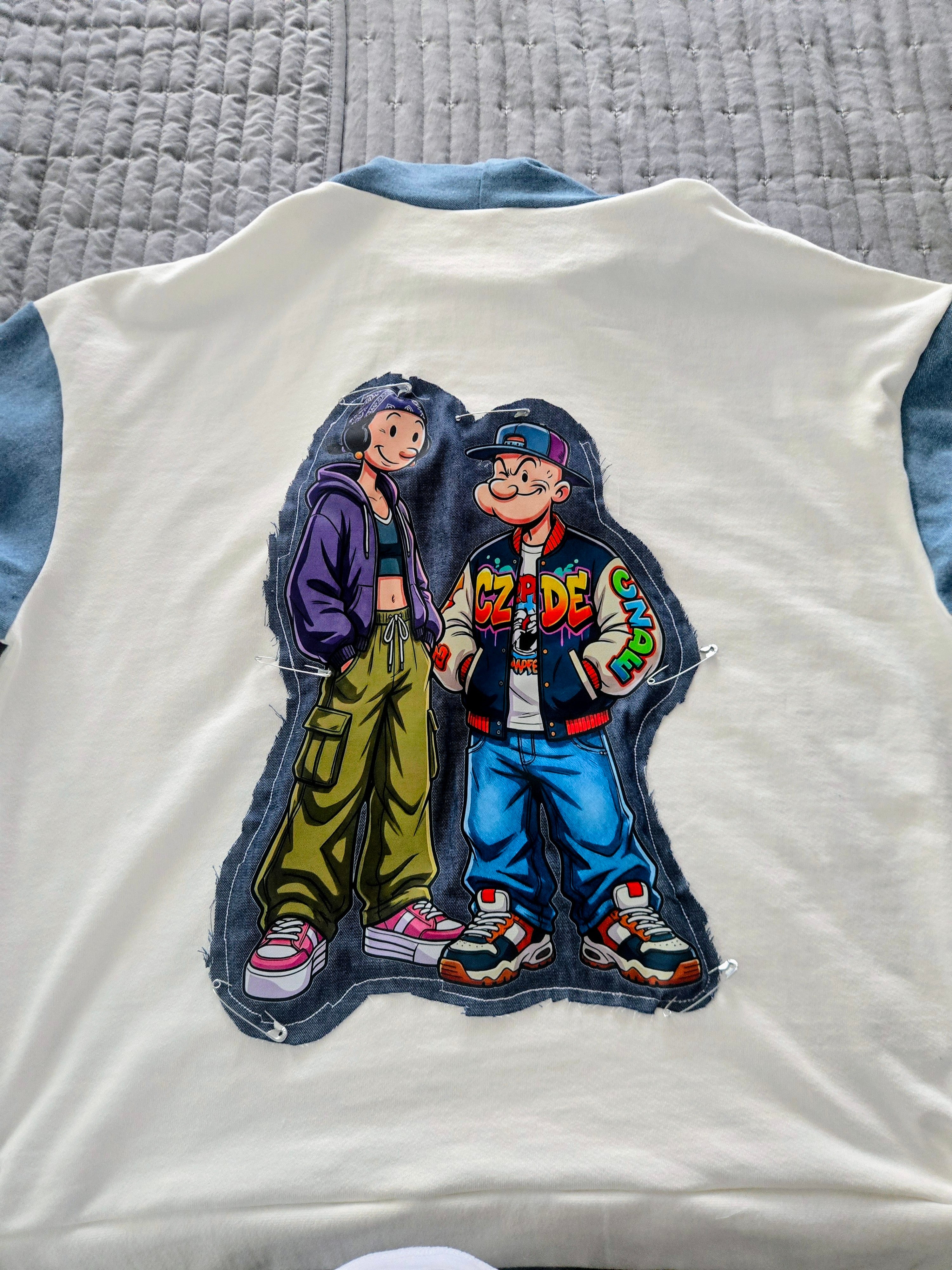 Oversized Hoodie, Handmade Denim Patch