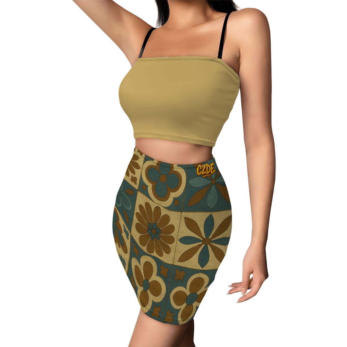 CZDE High Waist Floral Print Mini Skirt – Retro Summer Vibes for Women