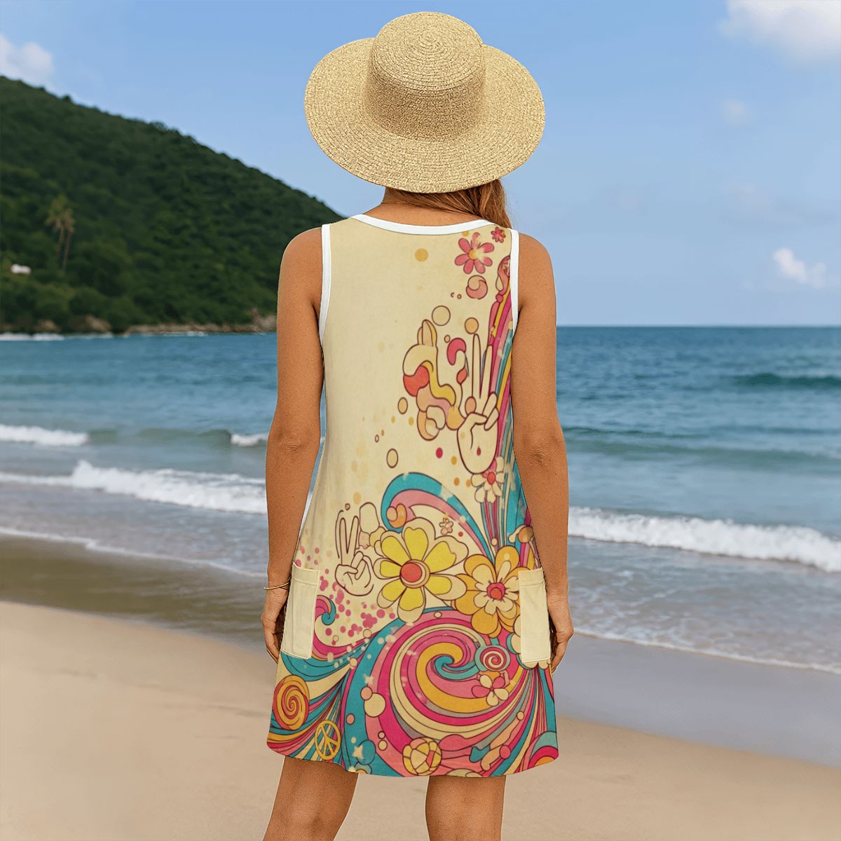 CZDE Summer V-Neck Dress with Retro Floral Print
