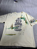 Off-white crew-neck cotton T-shirt with multicolor front graphic print and short sleeves